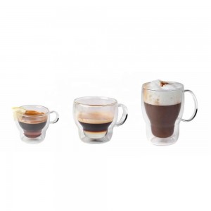 double glass coffee cups / double wall glasses with handle / double wall glass coffee cups