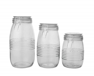 Glass storage bottle with clip lock and sealing lid for storing honey kitchen glass jars