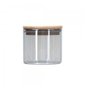 Colorful borisilicate glass round Storage Jar with bamboo lid