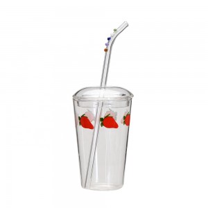 glass cup with staw and lid for beverage/drink/coffee/tea/beer