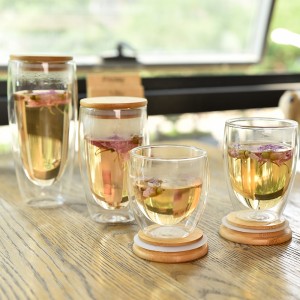 double layer glass cup / best double walled coffee mugs / glass cup with bamboo lid