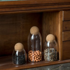 High Quality Borosilicate Glass Storage Jar with Cork Ball