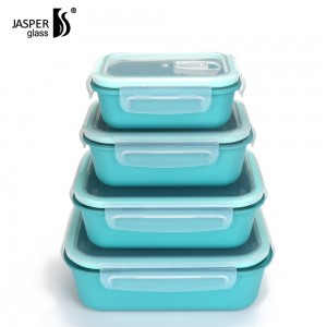 glass kitchen lunch box with lock/leak proof microwave glass lunch box/glass food container