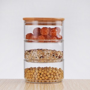 mini glass storage jars / glass jars with bamboo lids / glass containers for sales