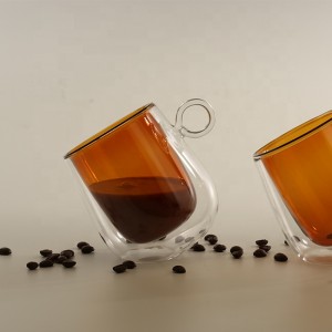 colorful double glass coffee mugs / double wall espresso cups / insulated glass coffee mugs with handle