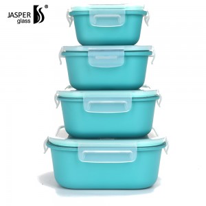 glass kitchen lunch box with lock/leak proof microwave glass lunch box/glass food container