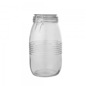 Glass storage bottle with clip lock and sealing lid for storing honey kitchen glass jars