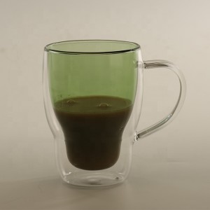 colorful double glass coffee mugs / double wall espresso cups / insulated glass coffee mugs with handle