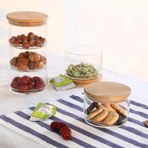 mini glass storage jars / glass jars with bamboo lids / glass containers for sales