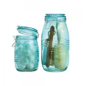 color glass storage bottle with clip lock and sealing lid for storing honey kitchen glass jars