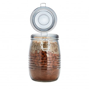 Glass storage bottle with clip lock and sealing lid for storing honey kitchen glass jars